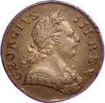 1770 British halfpenny value, George III, no reverse stop