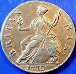 1772 British halfpenny value, George III, reverse B