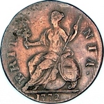 1772 British halfpenny value, George III, GEORIVS error