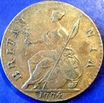 1774 British halfpenny value, George III