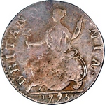 1775 British halfpenny value, George III