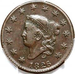 1826 USA penny value, coronet head, 6 over 5