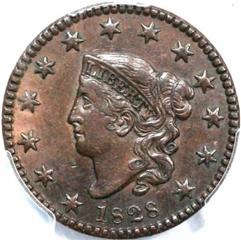 1828 USA penny value, coronet head, small wide date