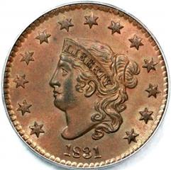 1831 USA penny value, coronet head, medium letters
