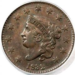 1832 USA penny value, coronet head, medium letters