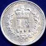1843 UK three halfpence value, Victoria
