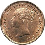 1851 UK half farthing value, Victoria, 5 over 0