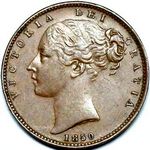 Queen Victoria era UK farthing values, young head, pg2 (1850 to 1864c)