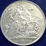 1889 UK crown value, Victoria, jubilee head, solid groundline