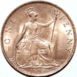 1895 UK penny value, Victoria, P 1mm from trident