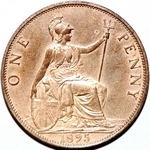 1895 UK penny value, Victoria, P 2mm from trident