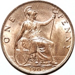 1902 UK penny value, Edward VII, high tide