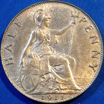 1911 UK halfpenny value, George V, flat neck