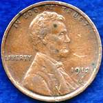 1912 P US penny, Lincoln wheat