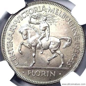 1934-35 Melbourne Centenary commemorative Australian florin value