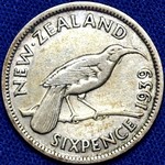 1939 New Zealand sixpence