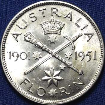 1951 50 Years of Federation commemorative Australian florin value