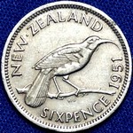 1951 New Zealand sixpence