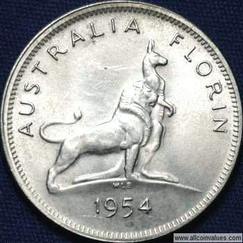 1954 Royal Visit commemorative Australian florin value