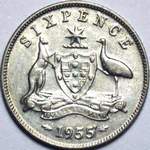 1955 Australian sixpence