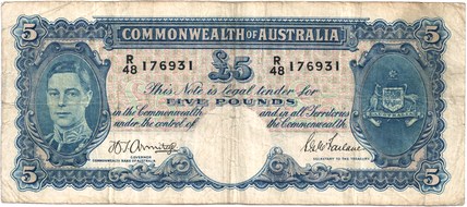 Armitage / McFarlane Australian five pound banknote values, FYOI 1941