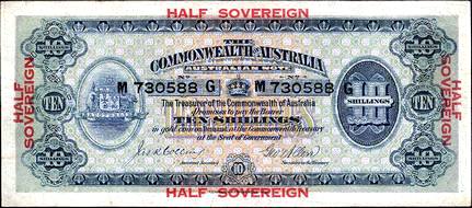 Collins / Allen Australian half-sovereign banknote values, FYOI 1915