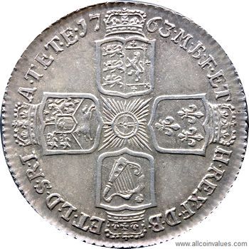 1763 British shilling reverse (Northumberland shilling)