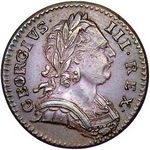 1771 British farthing value, George III, 7 over 1, obverse 2