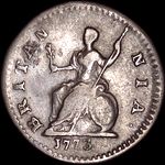 1773 British farthing value, George III, obverse 2, with reverse stop