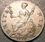 1773 British halfpenny value, George III