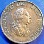 1799 British halfpenny value, George III, 9 raised gun ports