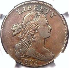 1803 US penny value, draped bust, small date, large fraction