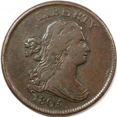 1805 USA Draped Bust half cent (medium 5 no stem)
