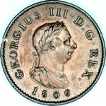 1806 UK farthing value, George III, incuse dot on truncation