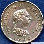 1806 UK farthing value, George III, incuse curls