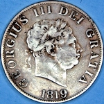 1819 UK halfcrown value, George III, 9 over 8, d63
