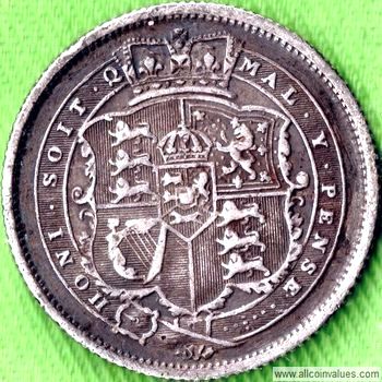 1819 UK shilling reverse, 9 over 8 overdate