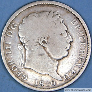 1820 UK shilling obverse, I over S in HONI
