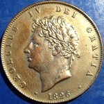1826 UK halfpenny value, George IV, incuse lines to saltire