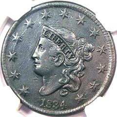 1834 USA penny value, coronet head, small 8, large stars, medium letters