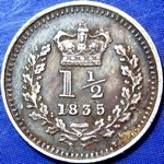 1835 UK three halfpence value, William IV