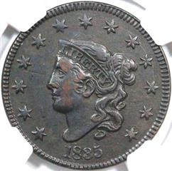 1835 USA penny value, coronet head, large 8, large stars