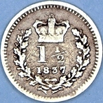 1837 UK three halfpence value, William IV