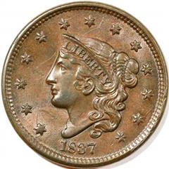 1837 USA penny value, coronet head, head of 1838