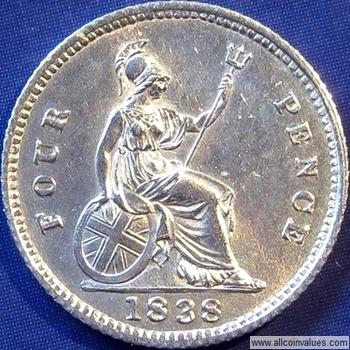 1838 UK fourpence (groat) reverse, Victoria