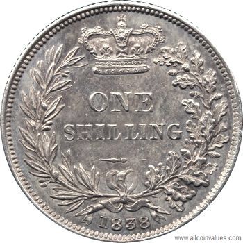 1838 UK shilling reverse, Victoria, young head