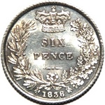 1838 UK sixpence value, Victoria