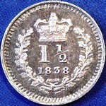 1838 UK three halfpence value, Victoria