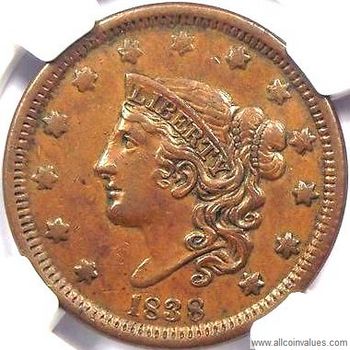 1838 1c Coronet Head Large Cent - Free Ship USA - The Happy Coin