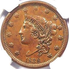 1838 USA penny value, coronet head